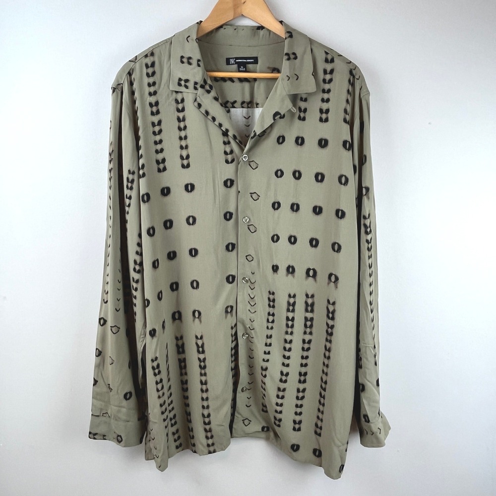 INC International Concepts Olive Tribal Print Long Sleeve Button Down Tunic XL